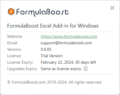 About FormulaBoost Dialog