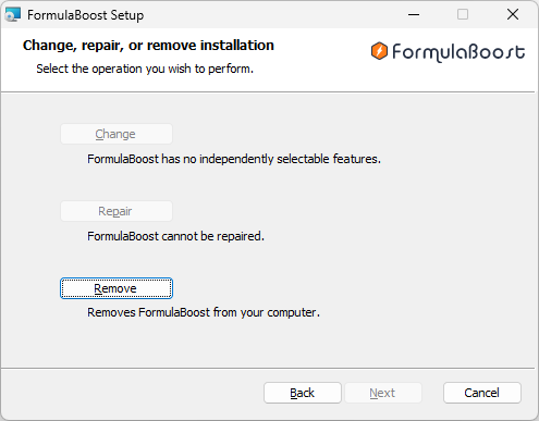 Uninstall via Windows settings