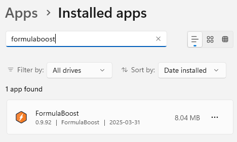 Uninstall via Windows settings