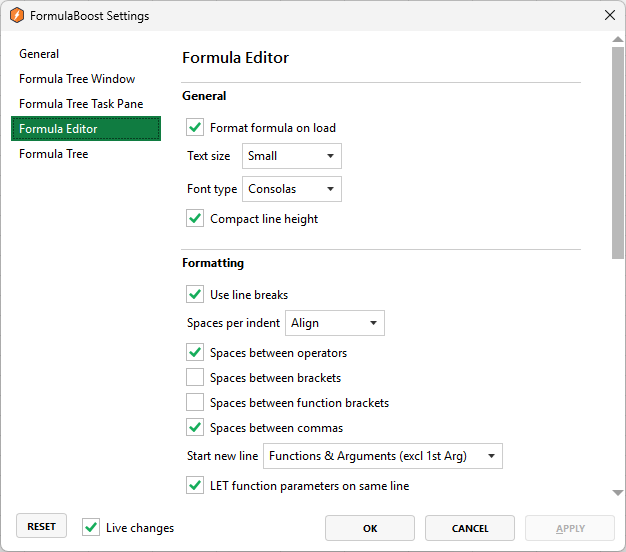 FormulaBoost Settings